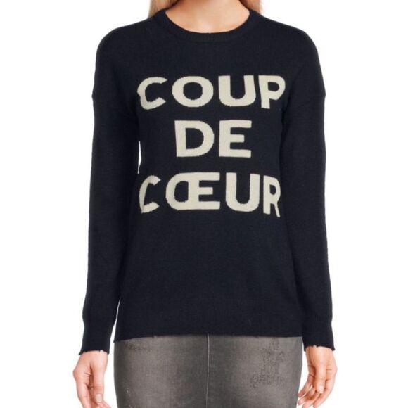 Zadig Voltaire NWT Gabby Black Cashmere Sweater with Cream Lettering - Picture 1 of 3